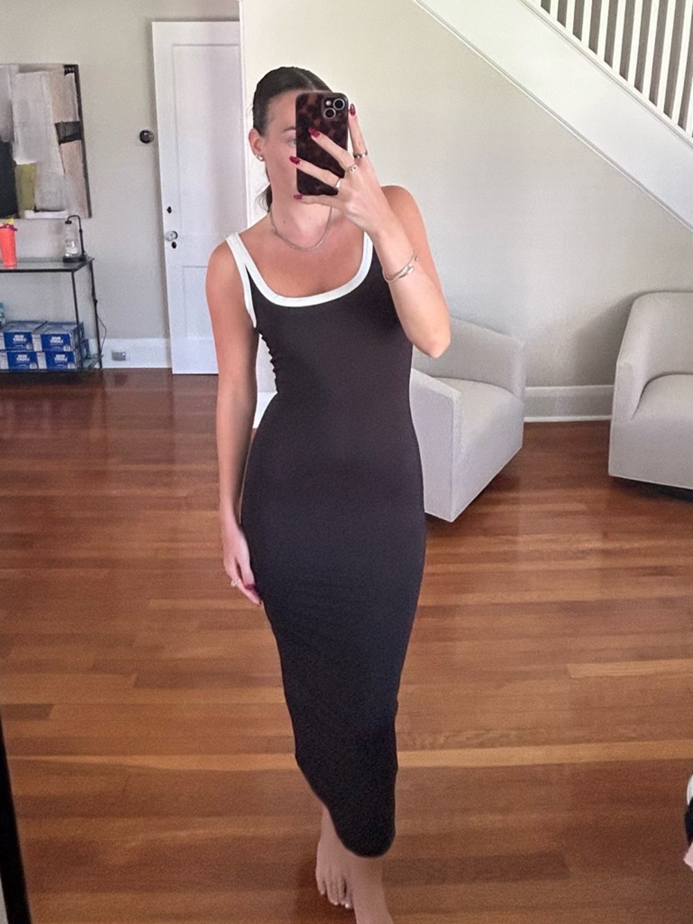 Princess Polly Black Midi Dress with White Trim